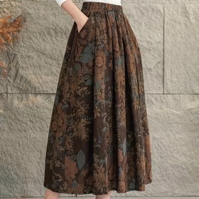 Resim Kadınlar için Bol Kesim Çiçek Desenli Midi Etek - Yüksek Bel, A-Şekilli, Rahat Stil, Cep Detaylı, Tüm Mevsimler İçin Uygun, Rahat Kesim, Rahat Aline Etek | Çiçek Desenli Etek | Kumaş 
