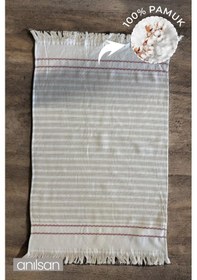 Resim Beyaz Kum Çizgi Detay Plaj Havlusu %100 Pamuk 50x80 