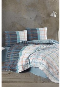 Resim Çeyiz Diyarı Taç Kristal Ekose Çift Kişilik Dört Mevsim Nevresim Takımı Mavi Mavi 