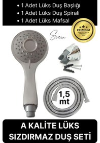 Resim Premium Lüks Duş Başlığı Spiral Mafsal Seti Fonksiyonel Masaj Kopmaz Patlamaz Sızdırmaz Paslanmaz Gri - Gümüş 