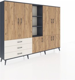 Resim Arges Dolap 11 Raflı 3 Çekmeceli 7 Kapaklı 220x30x163 Antrasit-ça Antrasit-çam/aytaşı 