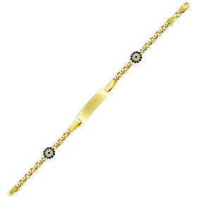 Resim Altın Çocuk Künyesi Nazar Boncuklu Sarı Altın 