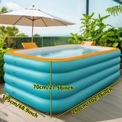 Resim Dört Katlı Güçlendirilmiş Şişme Havuz - Katlanabilir PVC Güneş Kremi Malzemesi, 4 Kişilik, Mavi ve Beyaz Dikdörtgen Tasarım, Pürüzsüz Yüzey, Hızlı Kurulum, Patio, Plaj, Kamp ve Açık Su Aktiviteleri için Mükemmel 