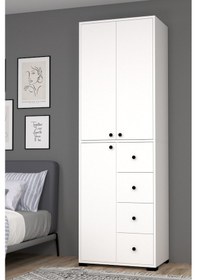 Resim Bükreş No.2 Askılı 4 Çekmeceli 3 Raflı Bebek Odası Dolabı Beyaz 