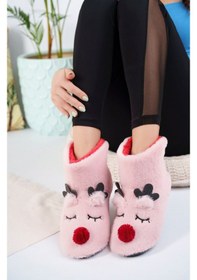 Resim Albishoes Kadın Geyik Figürlü Pembe Ev Botu Panduf Yumuşak Rahat 001 
