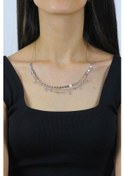 Resim Taşlı ve Pullu Üçlü Tasarım Rodyumlu Gümüş Kolye 7278 509901214 