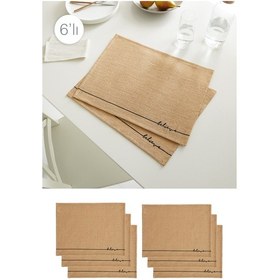 Resim Ocean Home Textile 6 Adet Jüt Believe Baskılı Sofra Sunum Tabak Altlığı Supla Amerikan Servisi 45 x 35 CM Bej 