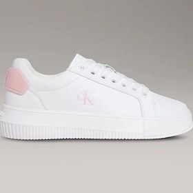 Resim Calvin Klein Jeans Kadın Kalın Tabanlı Arma Detaylı Deri Beyaz Sneaker YW0YW01846-0LD 