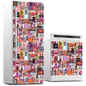 Resim Ve Bulaşık Makinası Beyaz Eşya Sticker Kaplama Pop Art Music Collage 