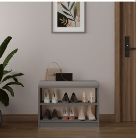 Resim Asra Trend MDF Puflu Ayakkabılık – 2 Raflı, 60 cm, Oturaklı Ayakkabı Düzenleyici, PUF02 Kül Gri 