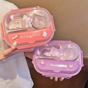 Resim Sanrio için for kuromi 304 Paslanmaz Çelik Öğle Kutusu, Çorba Kasesi ile, İzole Bento Kutusu, Dört Bölme Tabak, Öğle Yemekleri ve Atıştırmalıkları Paketlemek İçin Mükemmel, Dayanıklı Modern Tasarım, Sadece Elde Yıkama, Kare Şekil, Öğle Kutusu 