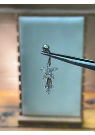 Resim 316 L Cerrahi Çelik Markiz Kesim Pırlanta Modeli Sallantılı Göbek Piercingi Gümüş 
