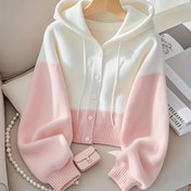 Resim Niannian Kadınlar Şık Çizgili Kardigan - Pembe ve Beyaz Kontrast, Düğme Ön Tasarım, Bol Kesim Kısa Kollu, Hafif Sonbahar/Kış Montu, Rahat veya Şık Kıyafetler İçin, Sevimli Kazak, Sonbahar Kış Giyim, Şık Kardigan, Yumuşak Dokulu 