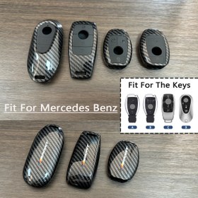 Resim 1pc Karbon Fiber Stil ABS Araba Anahtar Kılıfı, Mercedes Benz C E S W206 W223 C200L GLC260L E300L GLB EQE CLA GLE GLK AMG A B Sınıfı ile Uyumlu - Dayanıklı Koruyucu Anahtar Kılıfı 
