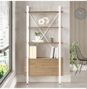 Resim Robin Home Oslo Metal Kitaplık 5 Raflı 170cm Sepet-beyaz 