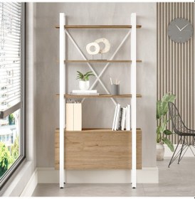 Resim Robin Home Oslo Metal Kitaplık 5 Raflı 170cm Sepet-beyaz 