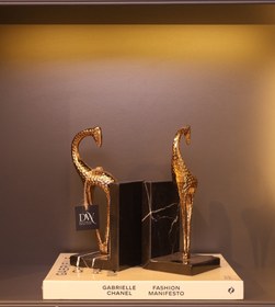 Resim Gold Zebra Marble Bookend – Mermer Siyah Detaylı Gold Zürafa Kitap Tutucu 