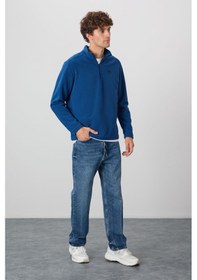 Resim Standart Kalıp Dik Yaka 2li Paket Koyu Gri-parlament Erkek Polar Sweatshirt - 88310 Koyu Gri - Mavi 