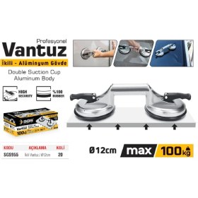 Resim SGS955 - 100 kg Ikili Alüminyum Cam Seramik Fayans Ahşap Tutma Taşıma Vantuzu 12CM + 12CM 