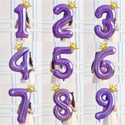 Resim 1 Set 81.28 cm Mor Taç Numarası Balonları Doğum Günü Parti Süslemesi için Alüminyum Folyo Balonlar 