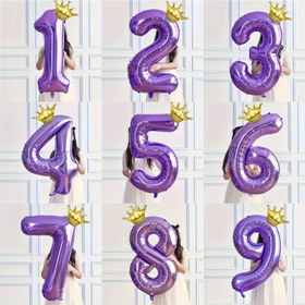 Resim 1 Set 81.28 cm Mor Taç Numarası Balonları Doğum Günü Parti Süslemesi için Alüminyum Folyo Balonlar 