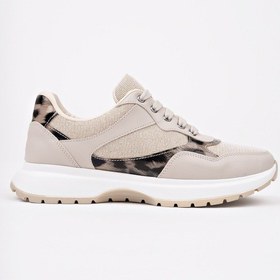 Resim Muggo Melody Kadın Kalın Taban Günlük Leopar Desenli Bağcıklı Sneaker Spor Ayakkabı Ten 