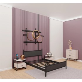 Resim GM 305 MODERN ÇİFT KİŞİLİK AHŞAP METAL SİYAH ANTRASİT GRİ KARYOLA 160X200 