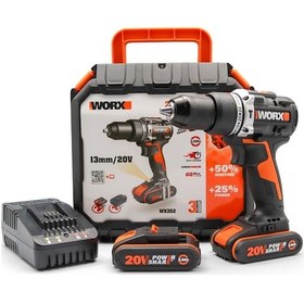 Resim WORX WX352 20Volt/2.0Ah Li-ion Çift Akülü Kömürsüz Profesyonel Şarjlı Darbeli Matkap 