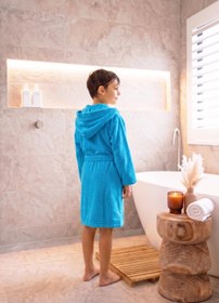 Resim CottonVerse Genç & Çocuk Kapşonlu Bornoz - %100 Pamuk, Unisex Turkuaz - Turkuaz / 9-10 Yaş 
