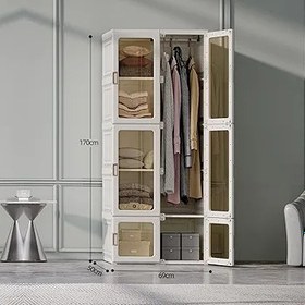 Resim Taşınabilir gardırop katlanabilir giysi yerden tasarruf dolap yatak odası ve oturma odası için şeffaf katlanır depolama çözümü giysi ve aksesuarlar için ideal 