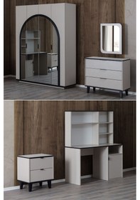 Resim Hira Oda Takımı - Hira 4 Kapaklı Dolap, Bali Çalışma Masası, Şifonyer, Komodin Çok Renkli 