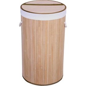 Resim El Yapımı Hasır Katlanır Çamaşır Sepeti Yuvarlak 60 Litre (35CM*35CM*61CM), Doğal Malzemeden Üretilmiş Çamaşırlık (Naturel) 