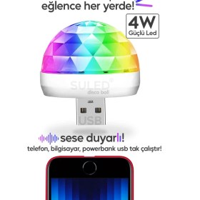 Resim Suled SL-1018 Mini Sihirli Disko Topu Sese Duyarlı 4W USB Işıklı Küre USB Enerjili Telefon ile Çalışır 