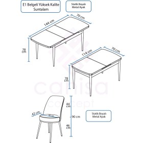 Resim Canisa Concept Kor Serisi 70X114 Açılabilir Siyah Mermer Mutfak Masa Takımı 