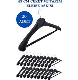 Resim 20 Adet Plastik Yüksek Kalite Ceket Askısı Elbise Askısı Siyah 