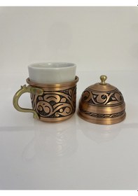 Resim Dmt Gaziantep Bakır Osmanlı Türk Kahve Fincanı Tek Kişilik Ağır İşlemeli Fincan 1.sınıf Kararmaz 