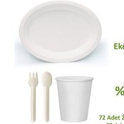 Resim Ekolojik 72 Kişilik Parti Piknik Sofra Sunum Seti - 28x20 Cm. Oval Tabak Bardak Çatal Kaşık Takımı 