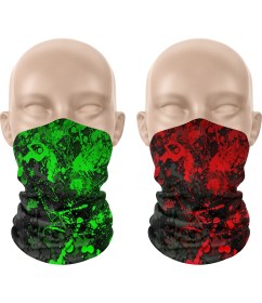 Resim Dair Aksesuar Yeşil Kırmızı Boya Desenli 2'li Set Boyunluk Bandana Outdoor Balaklava Yüz Maskesi Kafa Bandı 