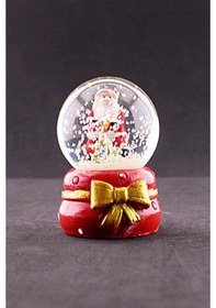 Resim Dekoratif Yeni Yıl Noel Baba Temalı Kurdele Detaylı Mini Boy Işıklı Kar Küresi 6,5 Cm Kar Küresi 