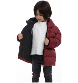 Resim Erkek Çocuk Polarlı Kapüşonlu Su Geçirmez Rüzgara Dayanıklı Şişme Kışlık Mont & Kaban-28 Bordo 