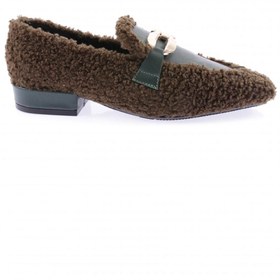 Resim DGN Metal Tokalı Peluş Kadın Loafer Ayakkabı Yeşil Peluş 6381535 