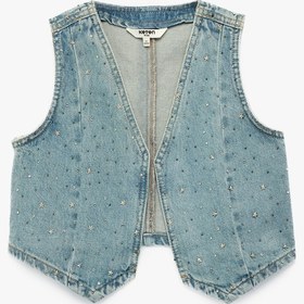 Resim Kız Çocuk Yıldız Detaylı Pamuklu Kolsuz V Yaka Denim Yelek 