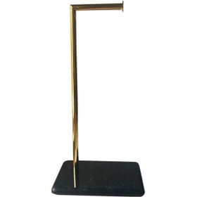 Resim BMK MERMER Kuvars Tuvalet Kağıtlığı, Tuvalet Kağıtlığı(SİYAH - GOLD KAPLAMA) : 20x28 Cm - H:60 Cm 