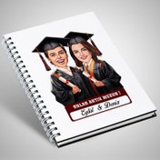 Resim Karikatürlü Üniversiteli İki Kız Arkadaş Mezuniyet Defter 