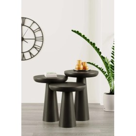 Resim Wood Ahşap Siyah Renk Konik Model 3 Lü Set Mantar Yan Sehpa Fiskos Çiçeklik Decorative 