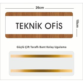 Resim zafrakreklam TEKNİK OFİS Ofis Departman Kapı İsimliği, Yönlendirme levhası 26X10Cm BEYAZ-CEVİZ 