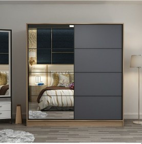 Resim Minarmobilya Minar Kale 2 Kapaklı Aynalı Sürgülü Dolap 180 Cm - Dore/Antrasit 