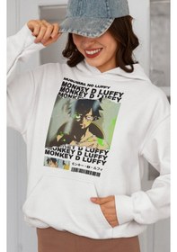 Resim Sevbano Tasarım Monkey D. Luffy Baskılı Unisex Oversize One Piece Anime K beyaz 