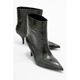 Resim Luvi Shoes Nuvıa Yeşil Baskı Sivri Burunlu Kadın Topuklu Bot Yeşil 