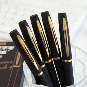 Resim 5'li Paket Şık Siyah & Altın Jel Kalem - İnce Uç 0.5mm/0.7mm/1.0mm, Büyük Kapasite, Zarif Metalik Vurgular, Ofis Kullanımı İçin İdeal, Yazma Kalem 